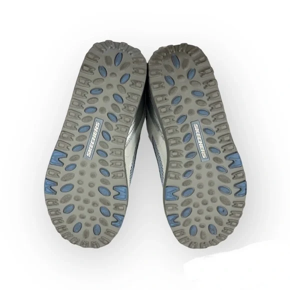 Skechers Shape-Ups Leather Walking Fitness Shoes Silver Blue Off-White Gray - Picture 2 of 13